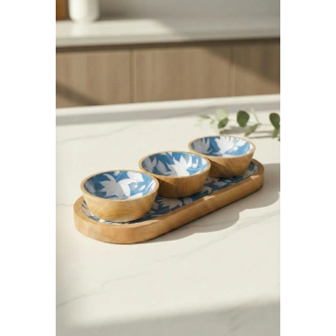 Mango Agacı Standlı Üçlü Kase Seti & Sunum Ve Servis Seti Desenli