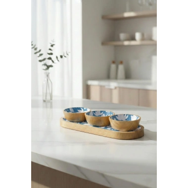 Mango Agacı Standlı Üçlü Kase Seti & Sunum Ve Servis Seti Desenli