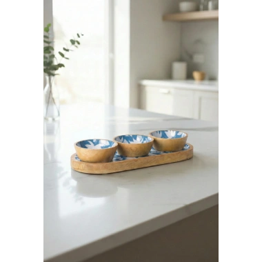 Mango Agacı Standlı Üçlü Kase Seti & Sunum Ve Servis Seti Desenli