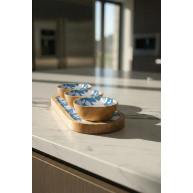 Mango Agacı Standlı Üçlü Kase Seti & Sunum Ve Servis Seti Desenli