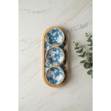 Mango Agacı Standlı Üçlü Kase Seti & Sunum Ve Servis Seti Desenli