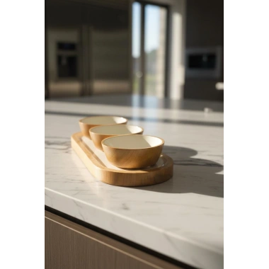 Mango Agacı Standlı Üçlü Kase Seti & Sunum Ve Servis Seti Krem