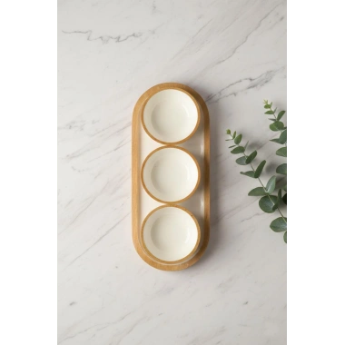 Mango Agacı Standlı Üçlü Kase Seti & Sunum Ve Servis Seti Krem