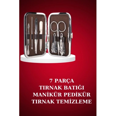Manikür Pedikür Seti 7 Parça Tırnak Makası Kaş Makası Cımbız Çantalı