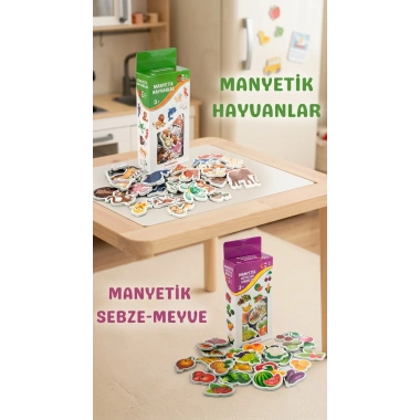 Manyetik Eğitici Set 30 Parça Hayvan 26 Parça Sebze Meyve Magnet Oyuncak