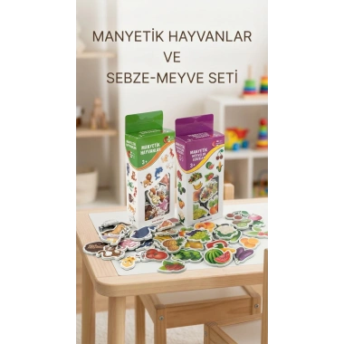Manyetik Oyuncak Set Hayvanlar Sebze Meyve Magnetli 56 Parça