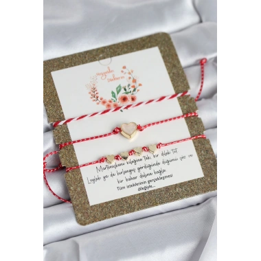 Marteniçka Bileklik 3lü Beyaz Mineli Kalp Model