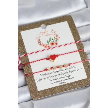 Marteniçka Bileklik 3lü Kırmızı Mineli Kalp Model