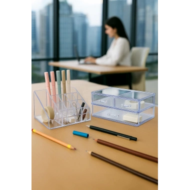 Masa Üstü Kalemlik & 3 Çekmeceli Düzenleyici Organizer & Kalemlik