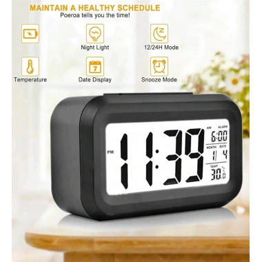 Masaüstü Saat Takvim Termometre Beyaz Siyah (5468)