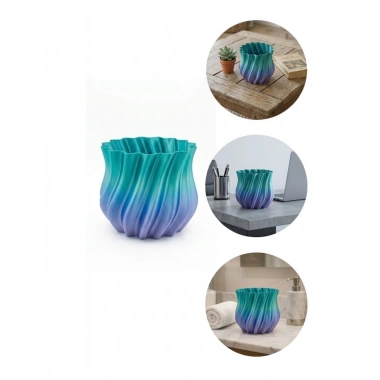 Mavi Degrade Kıvrımlı 3D Vazo Minimal Modern Ev Dekoru