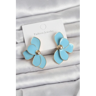 Mavi Mineli Lotus Model Pirinç Kadın Küpe