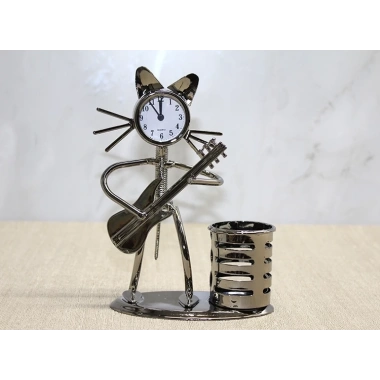 Metal Gitar Çalan Kedi Müzisyen Saat Ve Kalemlik Alk4345