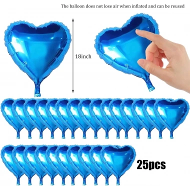 Metalize Parlak Mavi Kalp Şekilli Uçan Balon Folyo 18 İnç 45 Cm 25 Adet