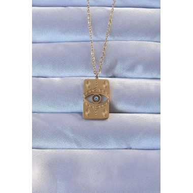 Mey İthalat® 316L Altın Renk İşlemeli Nazarlı Vintage Kolye