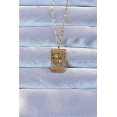 Mey İthalat® 316L Altın Renk İşlemeli Yonca Model Vintage Kolye