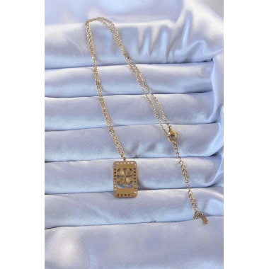Mey İthalat® 316L Altın Renk İşlemeli Yonca Model Vintage Kolye