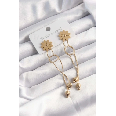 Mey İthalat® 316L Çelik Altın Renk Sallantılı Düğüm Model Papatya Küpe