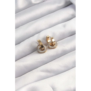 Mey İthalat® 316L Çelik Altın Renk Zirkon Taşlı Halka Model Küpe