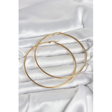 Mey İthalat® 316L Çelik Gold Renk 80 mm Kadın Halka Küpe