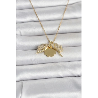 Mey İthalat® 316L Çelik Gold Renk Açılabilir Yonca Model Zirkon Taşlı Kadın Kolye