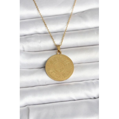 Mey İthalat® 316L Çelik Gold Renk Ayetel Kürsi Yazılı Kolye