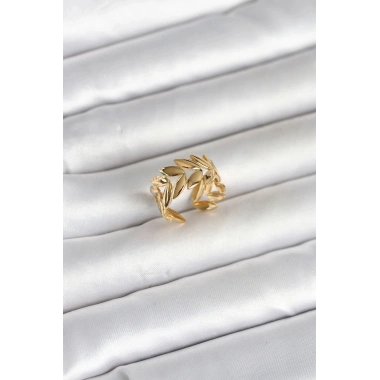 Mey İthalat® 316L Çelik Gold Renk Başak Figür Kadın Yüzük