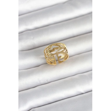 Mey İthalat® 316L Çelik Gold Renk Başak Model Kadın Yüzük