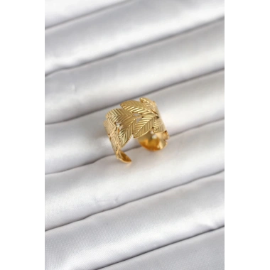 Mey İthalat® 316L Çelik Gold Renk Başak Modeli Kadın Yüzük