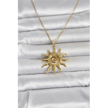 Mey İthalat® 316L Çelik Gold Renk Bohem Güneş Model Kadın Kolye