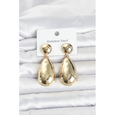 Mey İthalat® 316L Çelik Gold Renk Damla Model Kadın Küpe