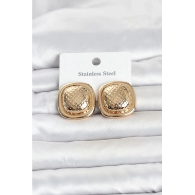 Mey İthalat® 316L Çelik Gold Renk Düğme Model Kadın Küpe