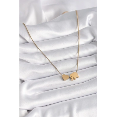 Mey İthalat® 316L Çelik Gold Renk Fil Kalp Figürlü Kadın Kolye