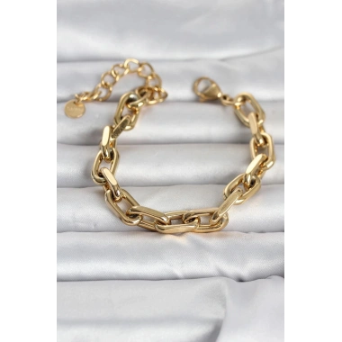 Mey İthalat® 316L Çelik Gold Renk Kalın Zincirli Kadın Bileklik