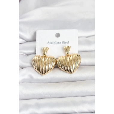 Mey İthalat® 316L Çelik Gold Renk Kalp Model Kadın Küpe
