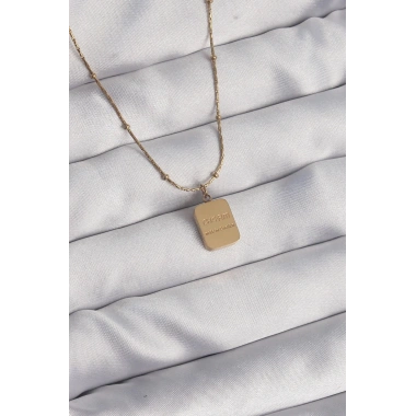 Mey İthalat® 316L Çelik Gold Renk Kare Charm Model Kolye
