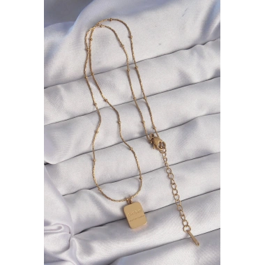 Mey İthalat® 316L Çelik Gold Renk Kare Charm Model Kolye