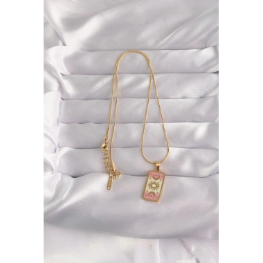 Mey İthalat® 316L Çelik Gold Renk Karışık Mineli Ay Figür Tarot Kolye