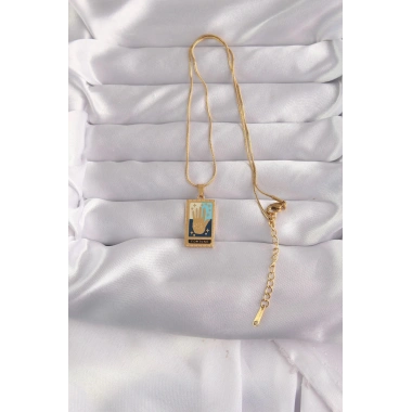 Mey İthalat® 316L Çelik Gold Renk Karışık Mineli El Figür Tarot Kolye