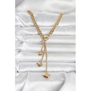Mey İthalat® 316L Çelik Gold Renk Kelebek Sallantılı Kadın Kolye
