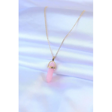 Mey İthalat® 316L Çelik Gold Renk Kristal Pembe Taş Model Kadın kolye