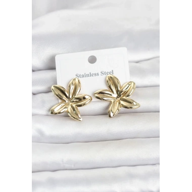 Mey İthalat® 316L Çelik Gold Renk Lotus Çiçeği Model Kadın Küpe
