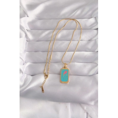 Mey İthalat® 316L Çelik Gold Renk Mavi Mineli Tarot Kolye