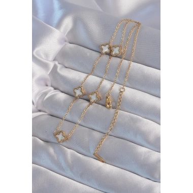 Mey İthalat® 316L Çelik Gold Renk Minimal Beyaz Sedefli Yonca Kolye