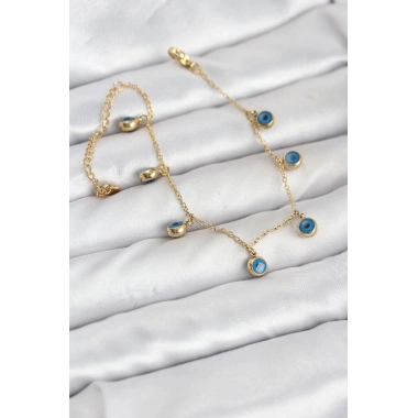 Mey İthalat® 316L Çelik Gold Renk Minimal Nazar Model Kadın Bileklik