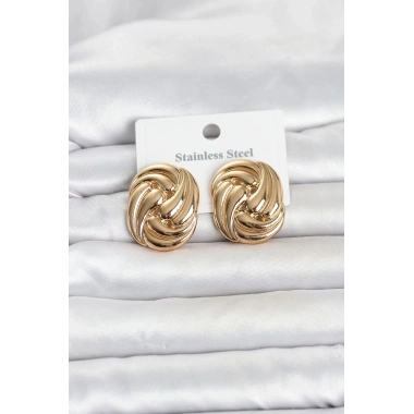 Mey İthalat® 316L Çelik Gold Renk Motif Desen Model Kadın Küpe