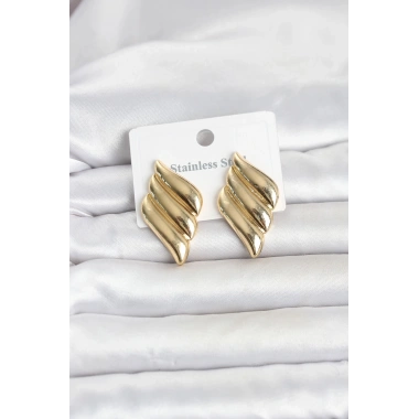 Mey İthalat® 316L Çelik Gold Renk Motif Model Kadın Küpe