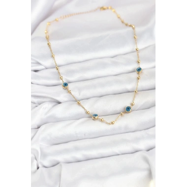 Mey İthalat® 316L Çelik Gold Renk Nazarlı ve Topçuklu Model Kadın Kolye