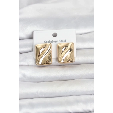 Mey İthalat® 316L Çelik Gold Renk Plaka Model Kadın Küpe