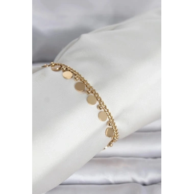 Mey İthalat® 316L Çelik Gold Renk Pullu Model Kadın Bileklik